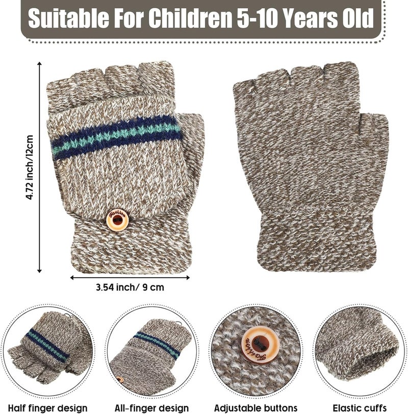 Yahenda 4 Pairs Kids Mittens Fingerless Gloves Winter Knitted Convertible Mittens for Toddler Boy Girl Aged 5-10 - Image 2
